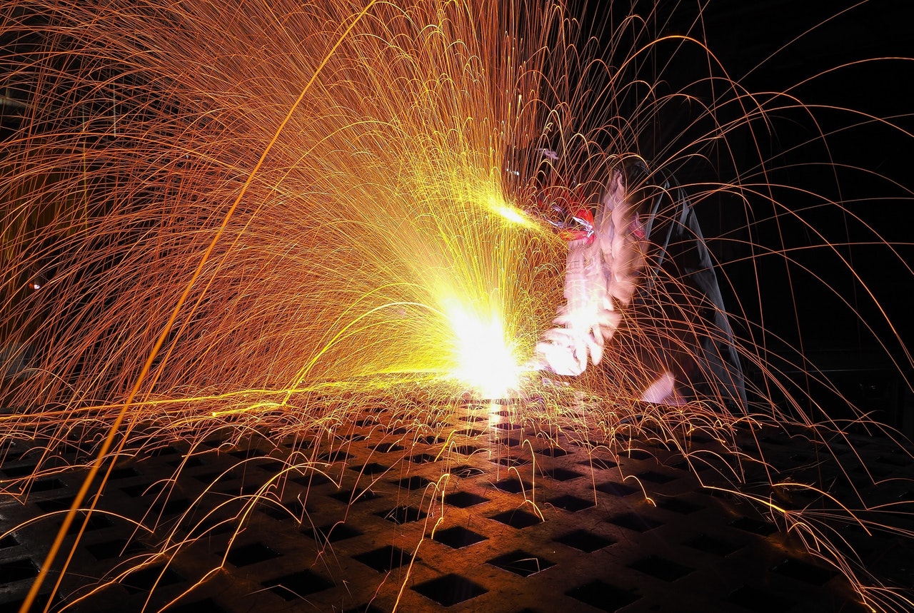 fire sparks in the welding process